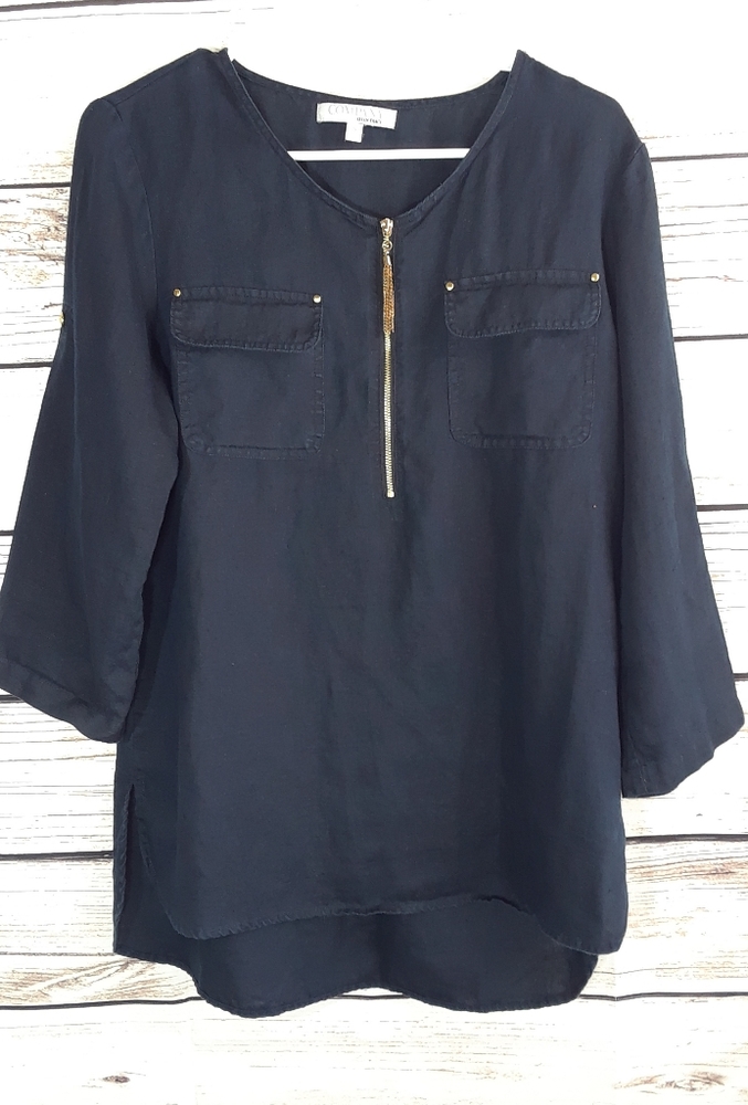 Company by Ellen Tracy navy linen top high-low
